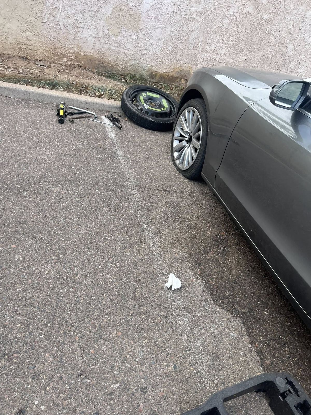 Roadside flat tire repair and spare tire change